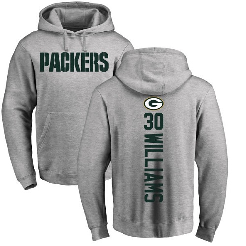 Men Green Bay Packers Ash #30 Williams Jamaal Backer Nike NFL Pullover Hoodie Sweatshirts